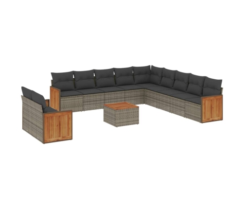 Set de sofás de jardín 12 pzas con cojines ratán sintético gris