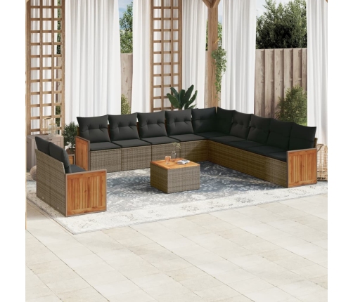 Set de sofás de jardín 12 pzas con cojines ratán sintético gris