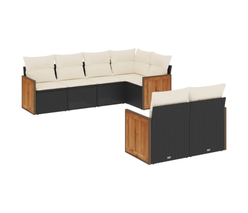 Set de comedor de jardín 7 pzas y cojines ratán sintético negro
