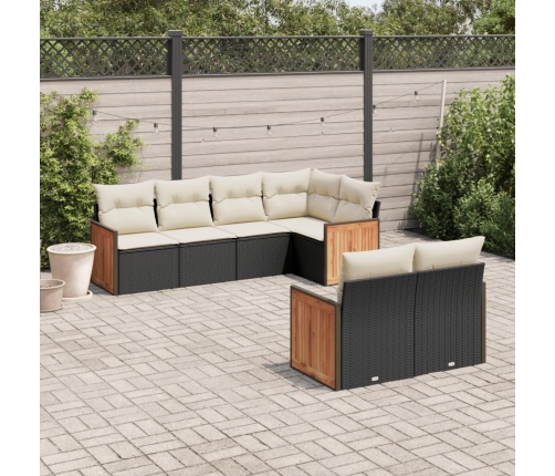 Set de comedor de jardín 7 pzas y cojines ratán sintético negro