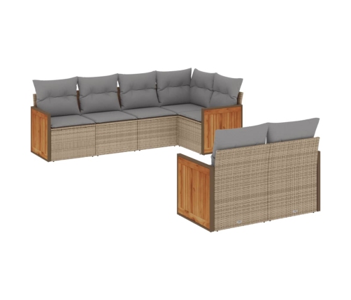 Set sofás de jardín 7 piezas y cojines ratán sintético beige
