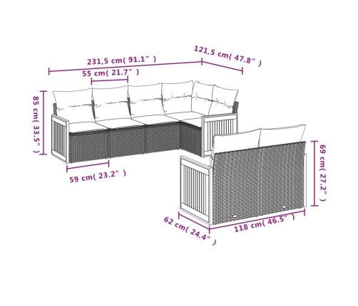 Set sofás de jardín 7 piezas y cojines ratán sintético beige