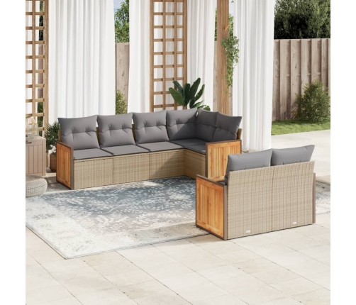 Set sofás de jardín 7 piezas y cojines ratán sintético beige