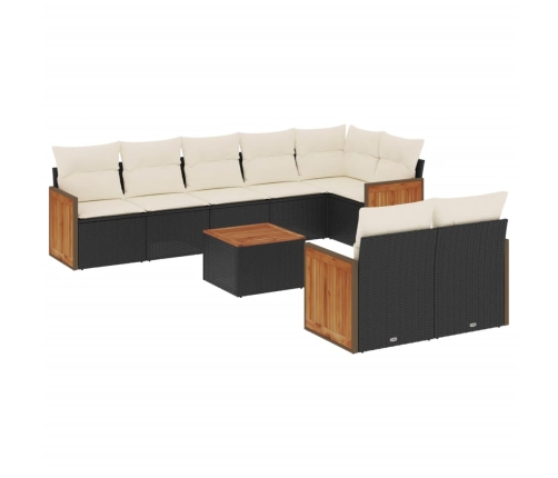 Set de sofás de jardín 8 piezas y cojines ratán sintético negro