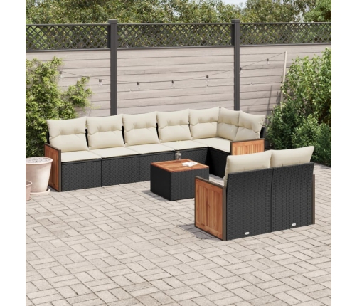 Set de sofás de jardín 8 piezas y cojines ratán sintético negro