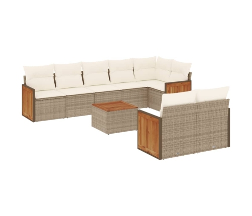 Set de sofás de jardín 9 pzas con cojines ratán sintético beige