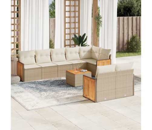 Set de sofás de jardín 9 pzas con cojines ratán sintético beige