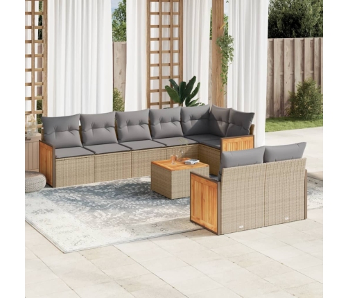 Set de sofás de jardín 9 pzas con cojines ratán sintético beige