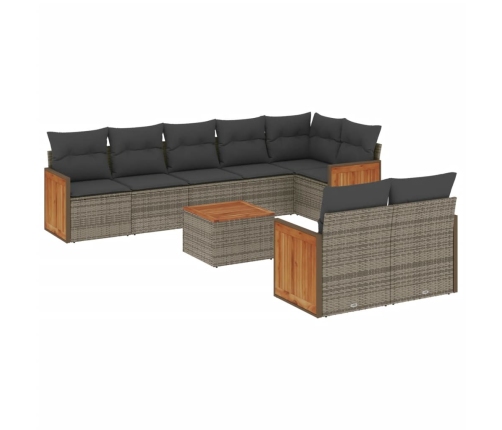 Set de muebles de jardín 9 pzas y cojines ratán sintético gris