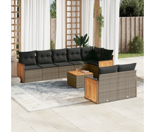 Set de muebles de jardín 9 pzas y cojines ratán sintético gris