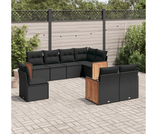 Set de sofás de jardín 8 piezas y cojines ratán sintético negro