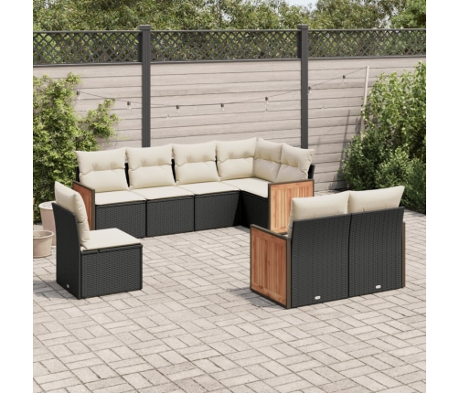 Set de sofás de jardín 8 piezas y cojines ratán sintético negro