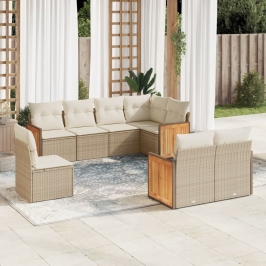 Juego de sofás de jardín con cojines beige 8 pzas ratán PE