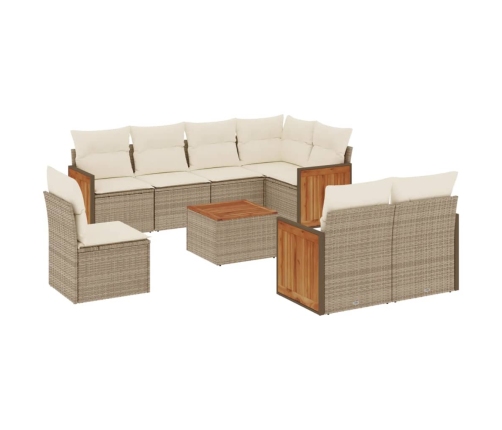 Set de sofás de jardín 9 pzas con cojines ratán sintético beige