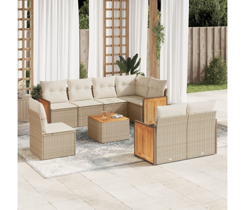 Set de sofás de jardín 9 pzas con cojines ratán sintético beige