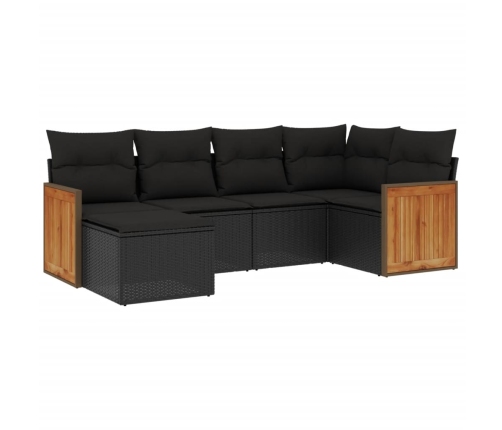 Set de sofás de jardín 6 piezas y cojines ratán sintético negro