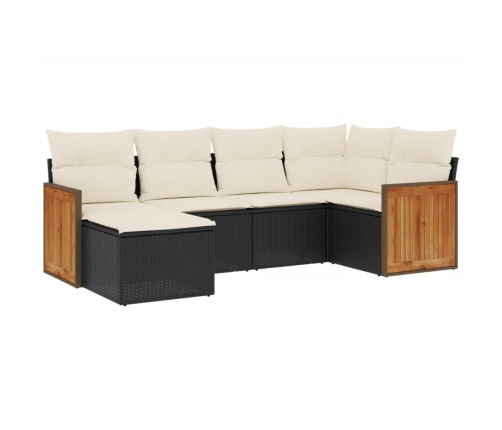 Set de sofás de jardín 6 piezas y cojines ratán sintético negro