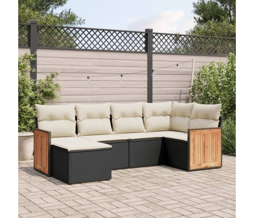 Set de sofás de jardín 6 piezas y cojines ratán sintético negro
