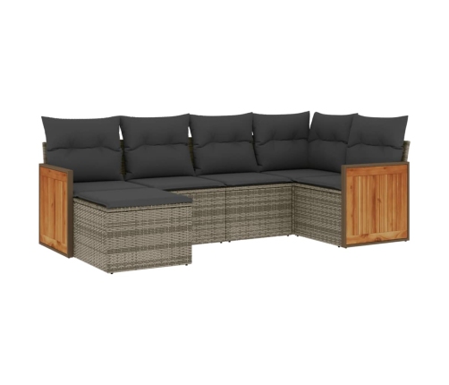 Set de muebles de jardín 6 pzas y cojines ratán sintético gris