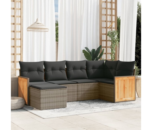 Set de muebles de jardín 6 pzas y cojines ratán sintético gris