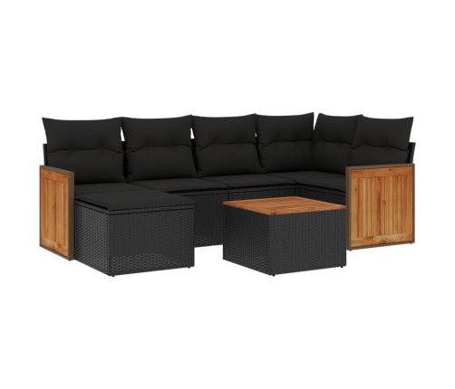 Set de comedor de jardín 7 pzas y cojines ratán sintético negro