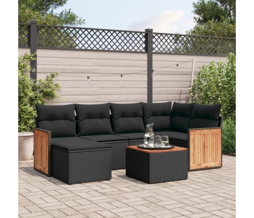 Set de comedor de jardín 7 pzas y cojines ratán sintético negro