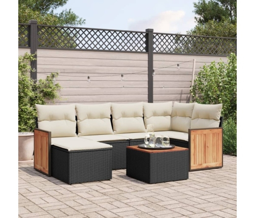 Set de comedor de jardín 7 pzas y cojines ratán sintético negro