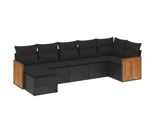 Set de comedor de jardín 7 pzas y cojines ratán sintético negro