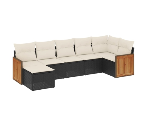 Set de comedor de jardín 7 pzas y cojines ratán sintético negro