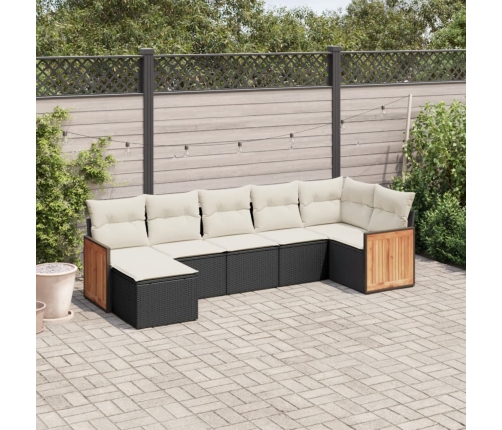 Set de comedor de jardín 7 pzas y cojines ratán sintético negro