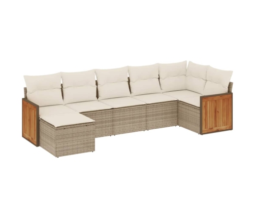 Set sofás de jardín 7 piezas y cojines ratán sintético beige