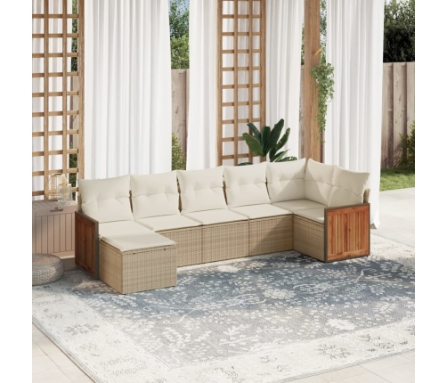 Set sofás de jardín 7 piezas y cojines ratán sintético beige