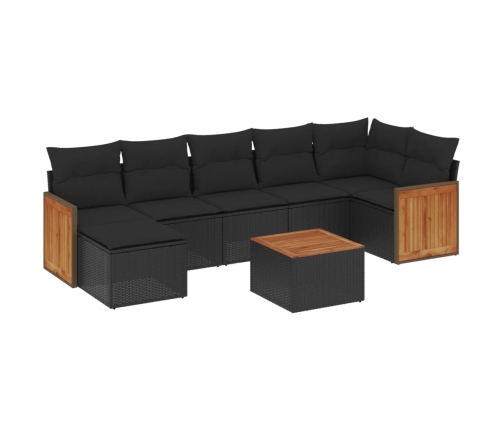 Set de sofás de jardín 8 piezas y cojines ratán sintético negro
