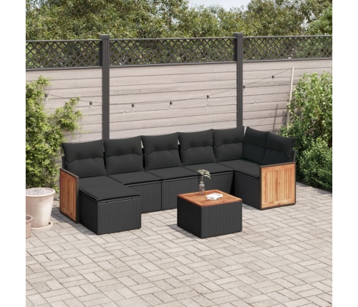 Set de sofás de jardín 8 piezas y cojines ratán sintético negro