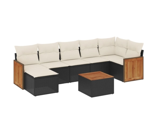 Set de sofás de jardín 8 piezas y cojines ratán sintético negro