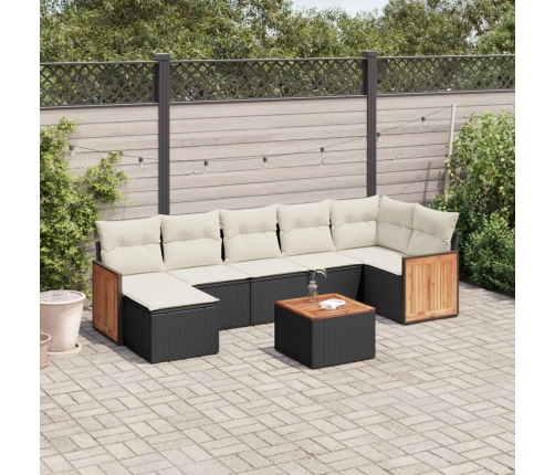 Set de sofás de jardín 8 piezas y cojines ratán sintético negro