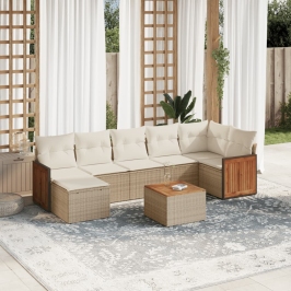 Juego de sofás de jardín con cojines beige 8 pzas ratán PE