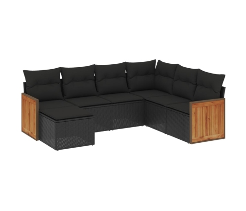 Set de comedor de jardín 7 pzas y cojines ratán sintético negro