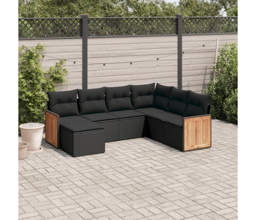 Set de comedor de jardín 7 pzas y cojines ratán sintético negro