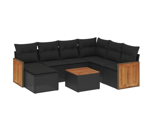 Set de sofás de jardín 8 piezas y cojines ratán sintético negro