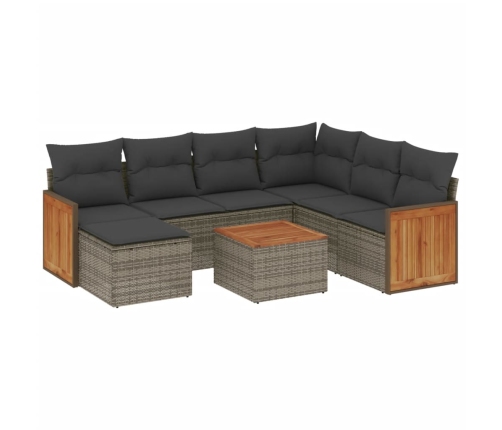 Set de sofás de jardín 8 pzas y cojines ratán sintético gris