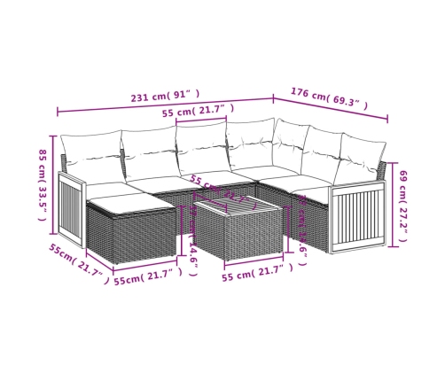 Set de sofás de jardín 8 pzas y cojines ratán sintético gris