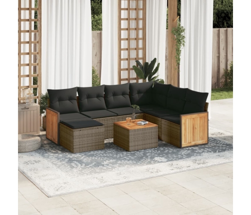Set de sofás de jardín 8 pzas y cojines ratán sintético gris
