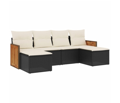 Set de sofás de jardín 6 piezas y cojines ratán sintético negro