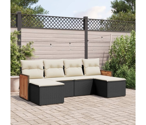 Set de sofás de jardín 6 piezas y cojines ratán sintético negro