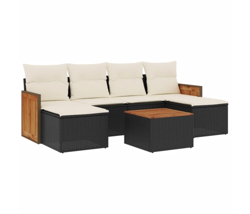Set de comedor de jardín 7 pzas y cojines ratán sintético negro