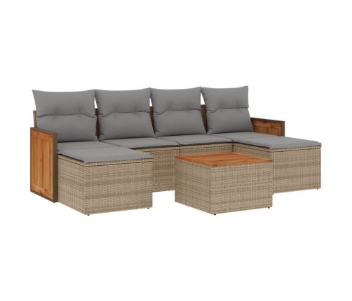 Set sofás de jardín 7 piezas y cojines ratán sintético beige