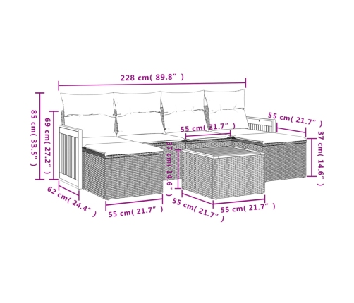 Set sofás de jardín 7 piezas y cojines ratán sintético beige
