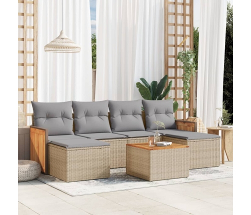 Set sofás de jardín 7 piezas y cojines ratán sintético beige
