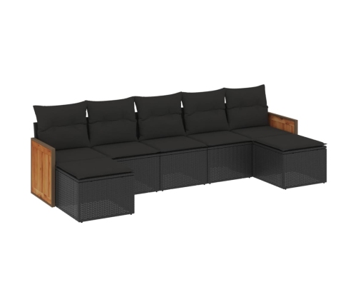 Set de comedor de jardín 7 pzas y cojines ratán sintético negro